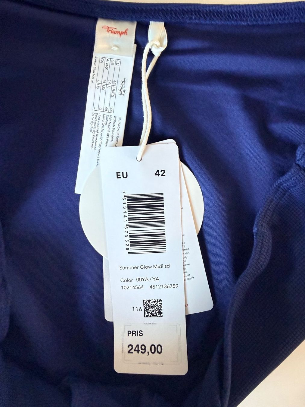 Triumph Costumi da bagno & Bikini: TRIUMPH, Bikini Midi SUMMER GLOW, Grösse 42, Dunkelblau – Nuovo e nell'imballaggio originale da Rudolfstetten venduto da gst_g7xl 1