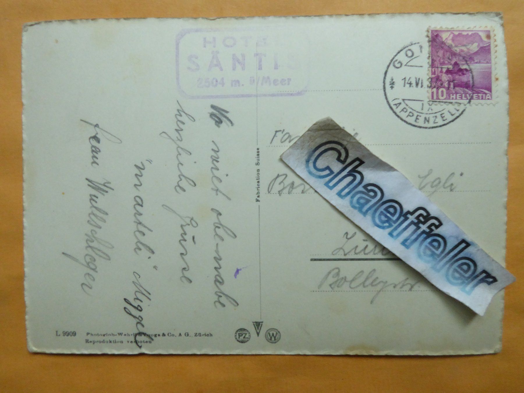 Cartoline postali: 1934 Säntis - Schhwebebahn mit Glarneralpen – Usato da Zürich venduto da Chaeffeler 1