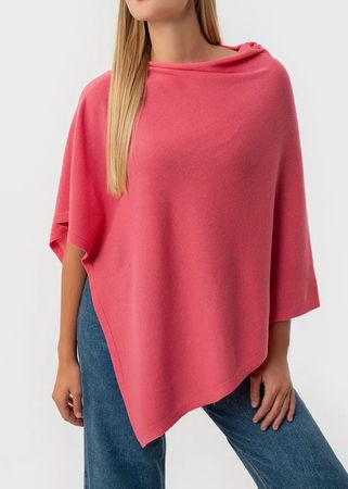 NEW Mikaine Switzerland 100% Cashmere Poncho in rot pink