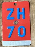 ZH 70 - VELONUMMER - FAHRRADSCHILD - PLAQUE DE VELO - ZH 70
