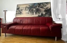 Three-Seater Leather Sofa in Red