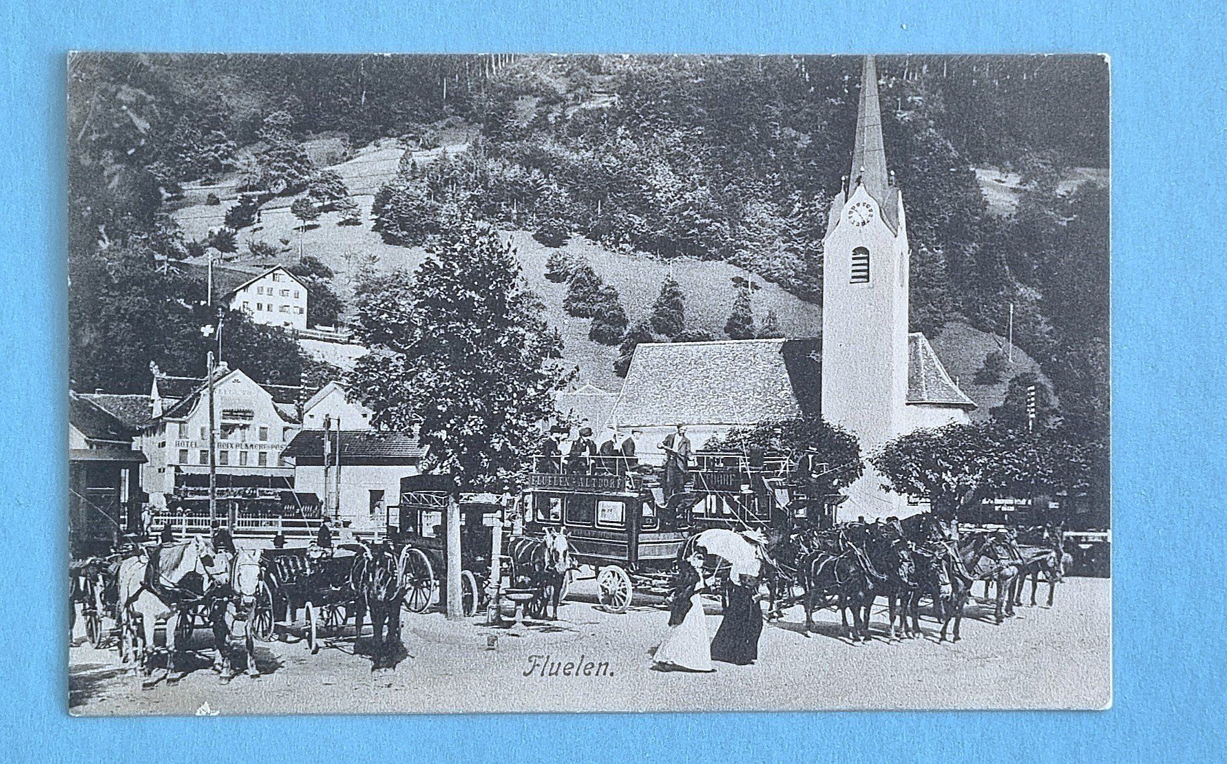 Cartoline postali: Flüelen - Bahnhof - Kutschen - 1907 – Usato da Rothrist venduto da RROENK