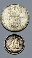 10 cents Canada 1942 et 1Kr argent