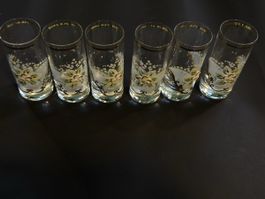 Trinkgläser Set handbemalt florale Emaille Gold Vintage