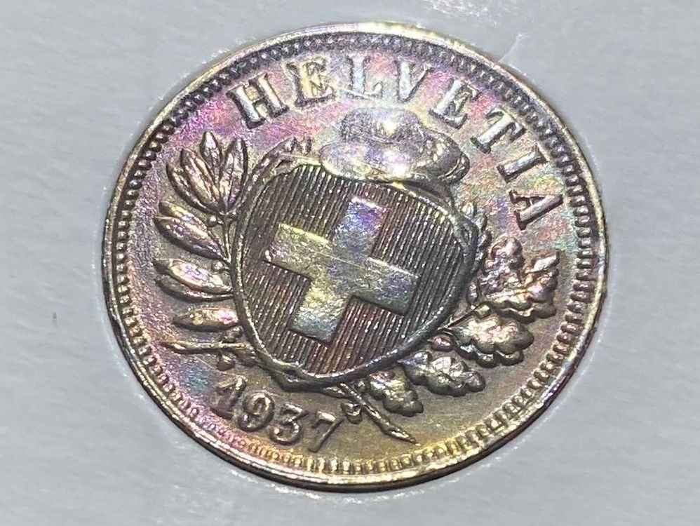 Schweiz 2 Rappen 1937 Vzgl Mehrfarben Patina Schild F hut Neu gem ss 