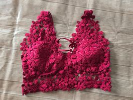 ​😍 Stylisches Häkel-Bralette - M - Crop Top / Beerenrot