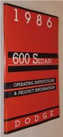 1986 DODGE 600 SEDAN  Owner's Manual  CHRYSLER CORPORATION
