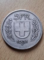 5 FRANKEN SILBERMÜNZE 1931 SEHR SCHÖN