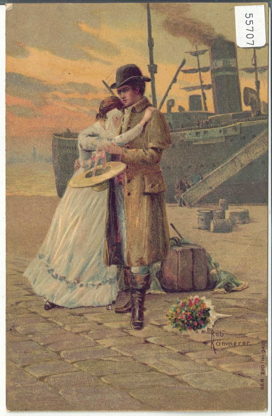 Cartoline postali: Rob Kämmerer - Abschied am Hafen - Präge-Litho – Usato da Ettingen venduto da Kartenplanet