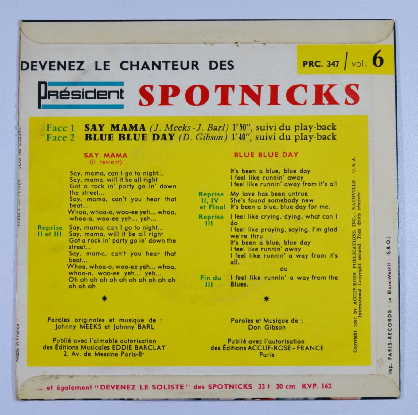 Schallplatten: Single: THE SPOTNICKS - Say Mama / Blue Blue Day – Gebraucht aus Frenkendorf von Yard-Sale-2000 1