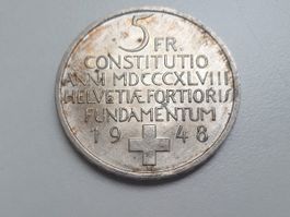 🇨🇭🤍 5 Francs 1948 Constitution Silver 15g