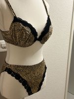 Bügel-BH und Slip beige schwarz Punkte und Spitzen Gr. 80B