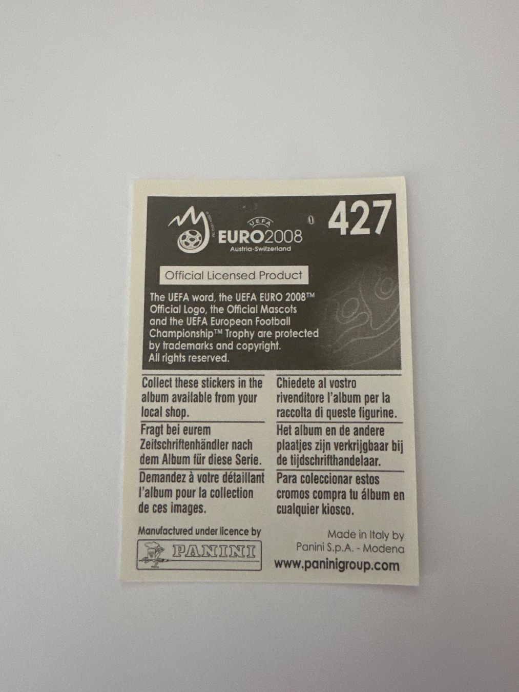 Panini Cartes à collectionner: Panini UEFA EM 2008 Sticker - Nr. 427 – D'occasion à Sulz AG par DealWerk 1