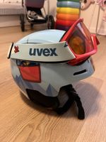 Kinder Skihelm Uvex mit Skibrille hellblau sehr gut