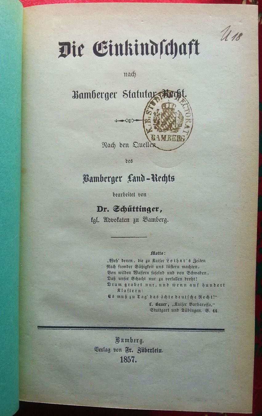 Livres: Die Einkindschaft nach Bamberger Statutar-Recht, 1857 – D'occasion à Oberriet SG par ganesh435 1