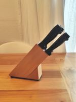 Set de couteaux de cuisine + bloc en bois - État neuf