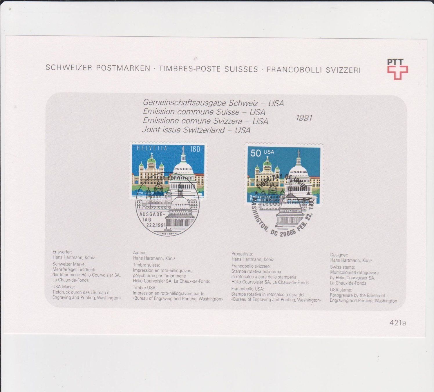 Tutti i francobolli: FDC Emission commune Suisse - USA 1991 – Usato da Pailly venduto da jme99