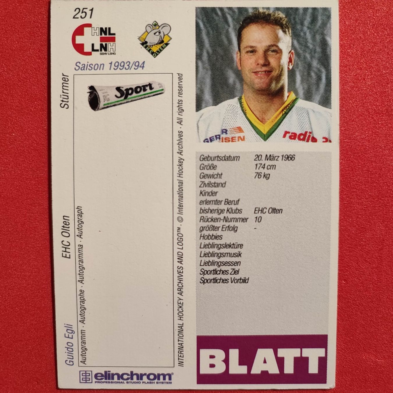 Sammelbilder & Trading cards: Guido Egli - EHC OLTEN - 1993/94 – Gebraucht aus Dübendorf von kb86_MOVIE 1