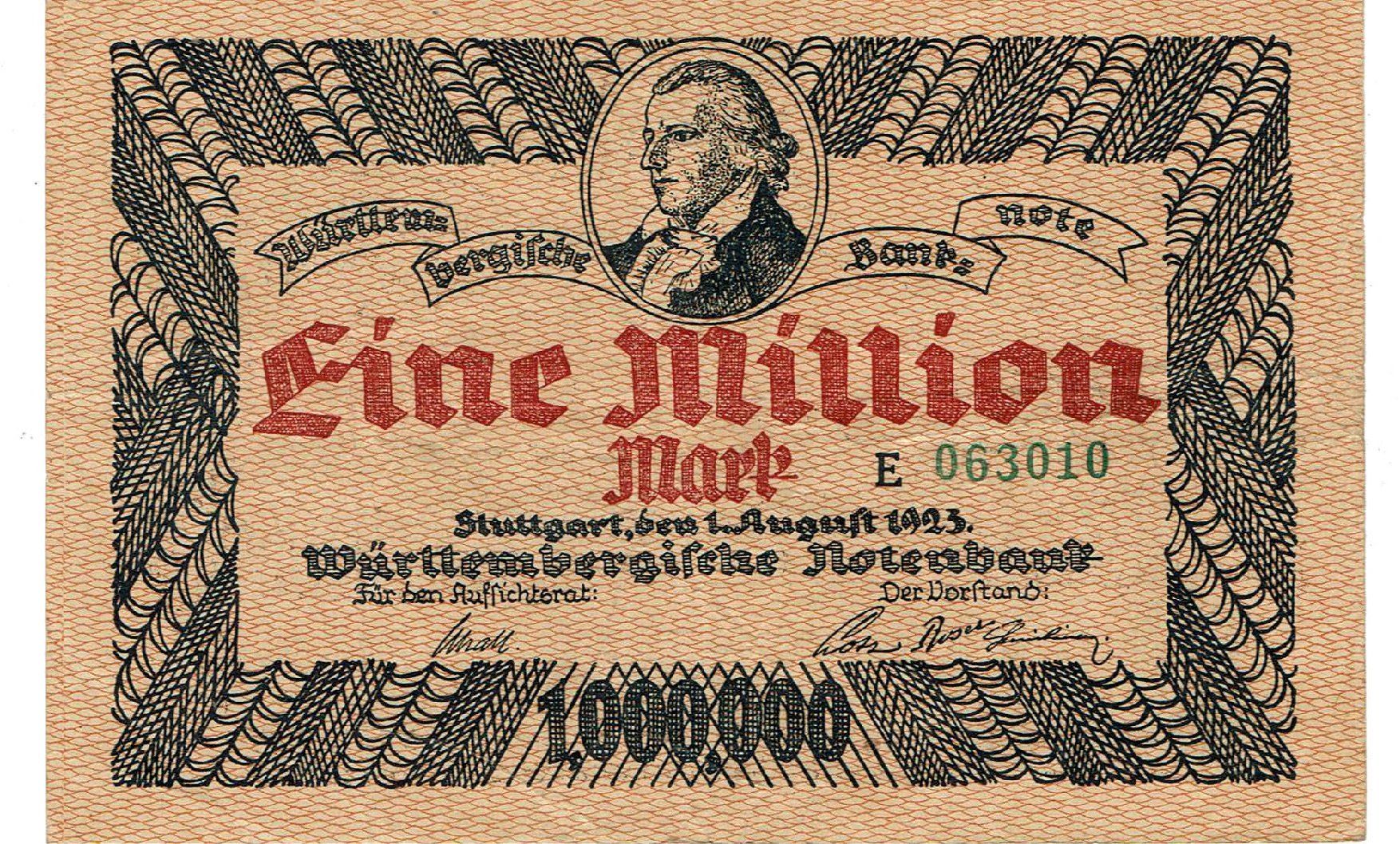Banconote: Stuttgart 1 Mio Mark 01.08.1923 SS++ Serie E – Usato da Steffisburg venduto da ber_8htf
