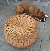 Korb mit Deckel Weide Rattan rund Hocker