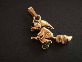 Pierre Lang Anhänger Hexe auf Besen Gold mit Emaille 