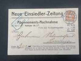 Nachnahme Karte Abo Neue Einsiedler Zeitung 1909 (V848)