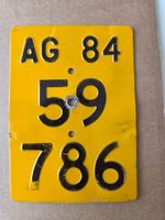 Velonummer AG 84 gelb Mofanummer Mofaschild Plaque Mofa