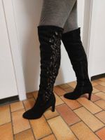 Schwarze Overknee Stiefel Gr. 39 mit Stickerei