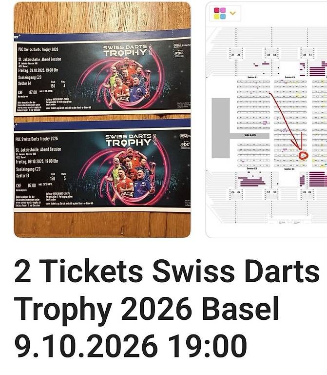 Biglietti: 2 Tickets Swiss Darts Trophy 2026, Tisch 150 – Nuovo e nell'imballaggio originale da Basel venduto da jetzt-wird-gemistet