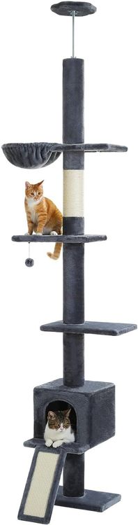 PawHut 2-in-1 Katzenklo Mit Kratzbaum – Versteckte Toilette Mit Schlafplatz & Spielbereich – Grau, Bis 5 Kg