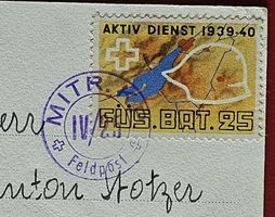 AK MILITÄR SOLDATENMARKE SEELAND BIEL BAT 25 FELDPOST 1940