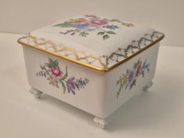 Limoges France Porzellan Dose mit Deckel Handbemalt Goldrand