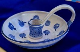 Kerzenständer Keramik handgefertigt blau weiss Vintagestyle