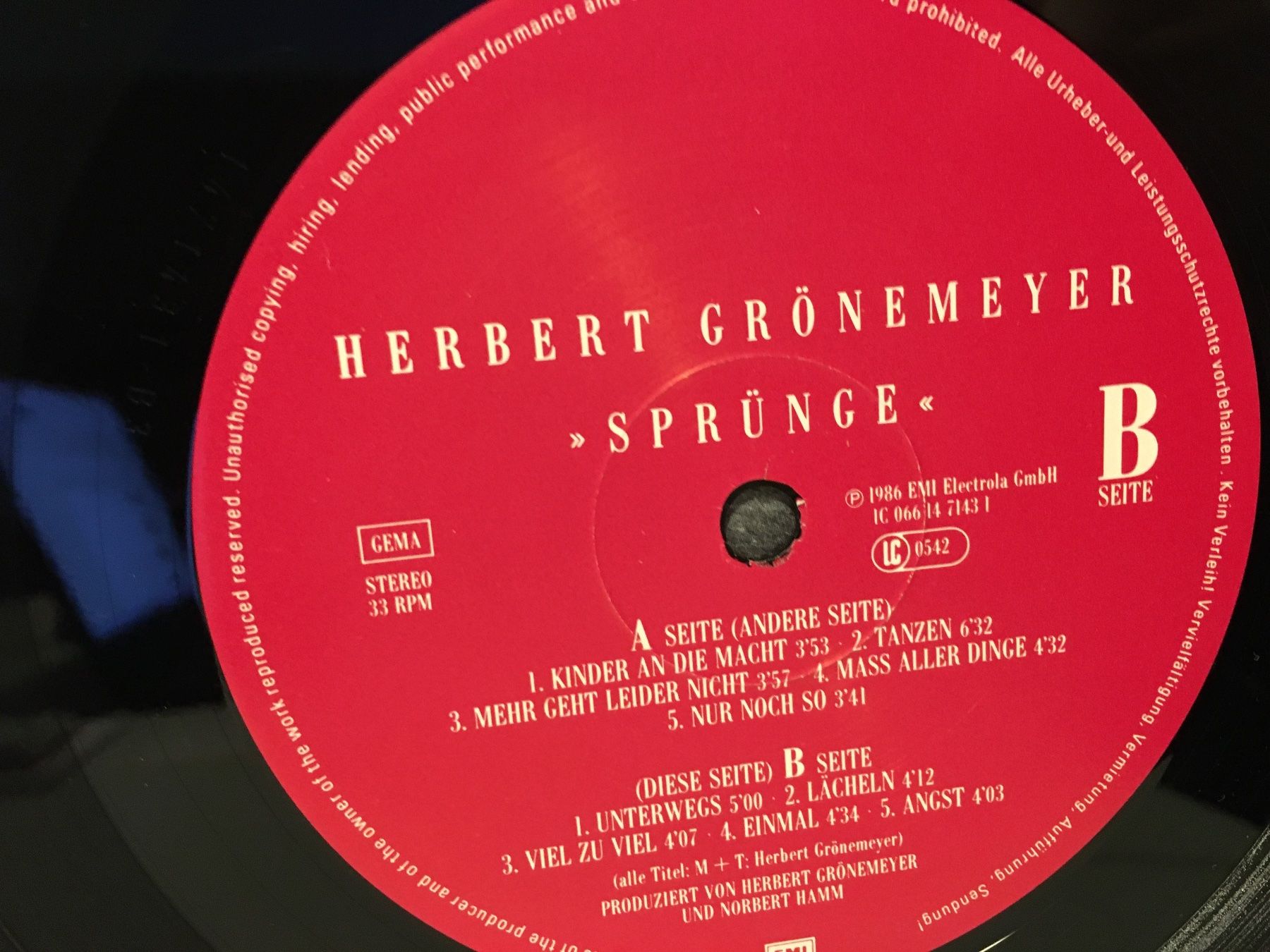 Schallplatten: Schallplatte - HERBERT GRÖNEMEYER - SPRÜNGE - EMI - 1986 – Gebraucht aus Andwil SG von Rainboli 9