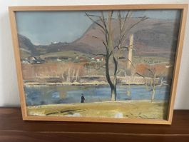 Ölgemälde Felix Hoffmann Blick auf Küttigen Aarau gerahmt