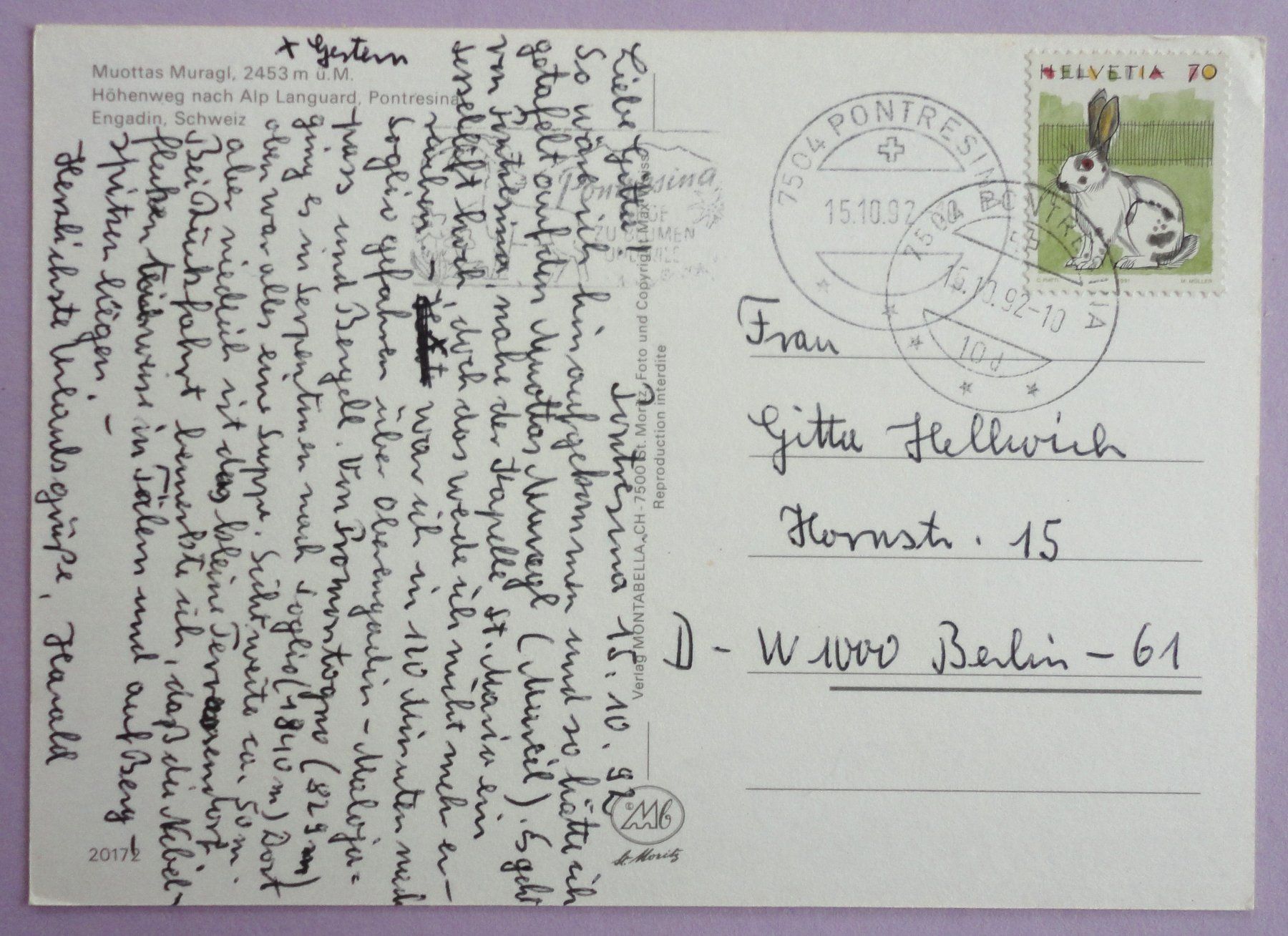 Cartoline postali: Muottas Muragl 2453 m ü.M. – Usato da Fétigny venduto da Billy2miny 1