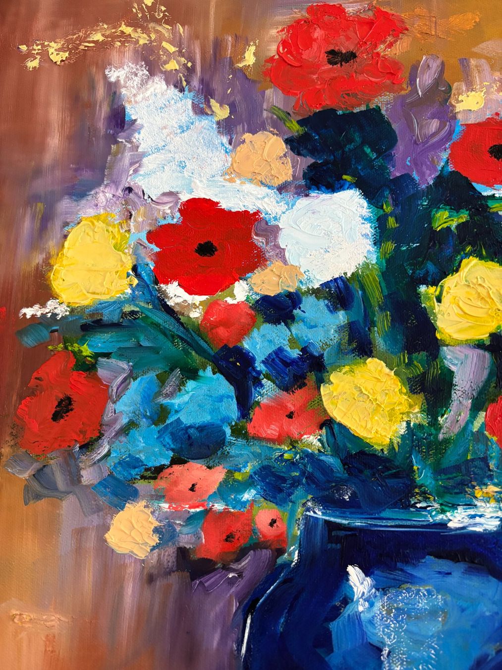 Dipinti: Blumen in blauer Vase, signiert, Ölgemälde – Nuovo (secondo la descrizione) da Cham venduto da Felha 3