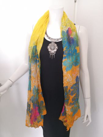 🤩BOHO-CHIC SCHAL GELB MIT BLUMEN-MUSTER NEU