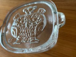 Glas mit Deckel, Motiv EULE, für Käse, Confi etc.