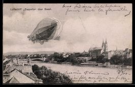 Basel, Luftschiff Zeppelin über der Sta