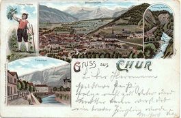 LITHO Gruss aus CHUR Veltliner Knabe - Passugg Quellen