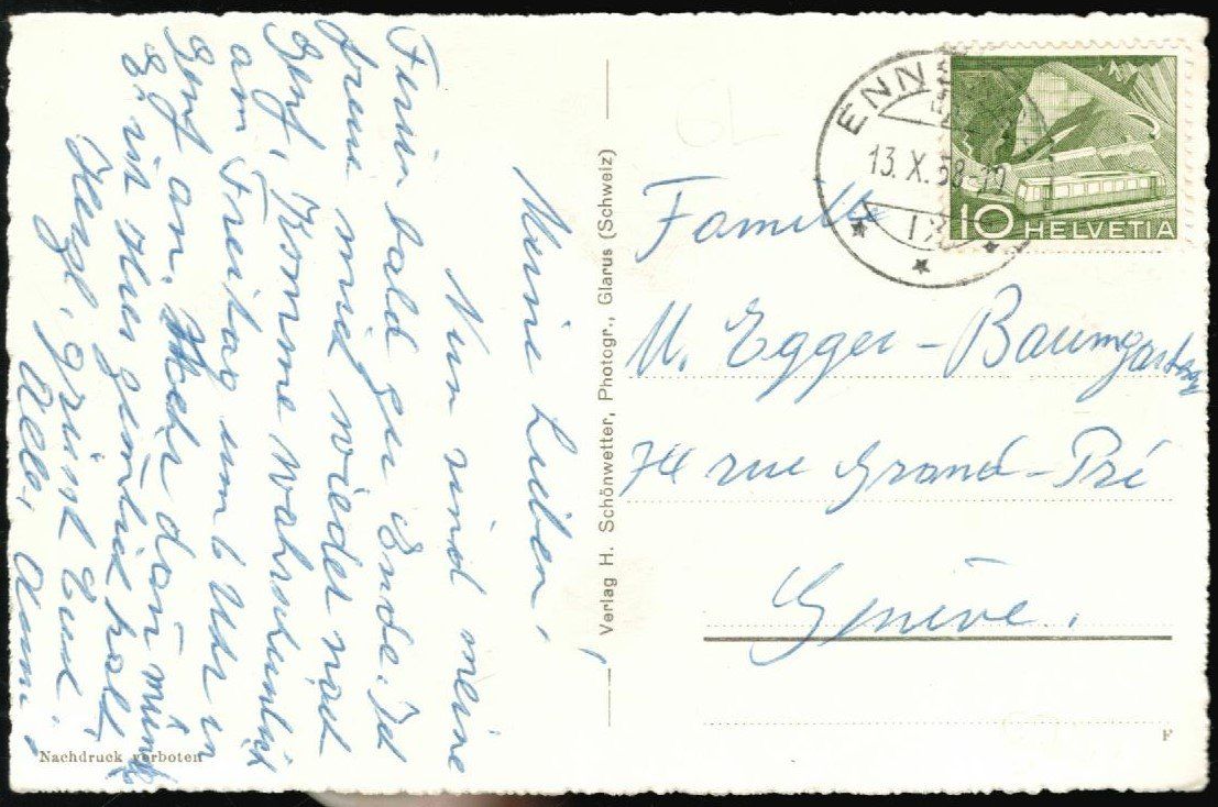 Cartoline postali: AK Ennenda 1958 – Usato da Zürich venduto da Tolima194 1