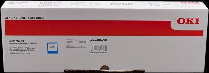 Oki Cartucce per stampanti & toner: Original OKI C831/C831dn/C841/C841dn cyan Toner, 44844507 – Nuovo e nell'imballaggio originale da Glattbrugg venduto da copytron