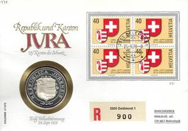 Enveloppe du Canton du Jura 1978 avec pièce argent 999,9