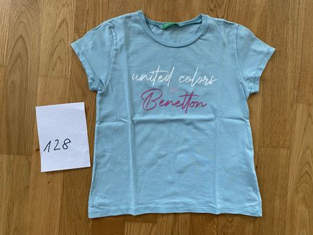Benetton Mädchen T-Shirt in türkis, Grösse 128.