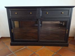 Kommode schwarz mit Glasschiebetüren & Schublade