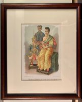 Ancienne gravure, reine et prince de Siam, 1883