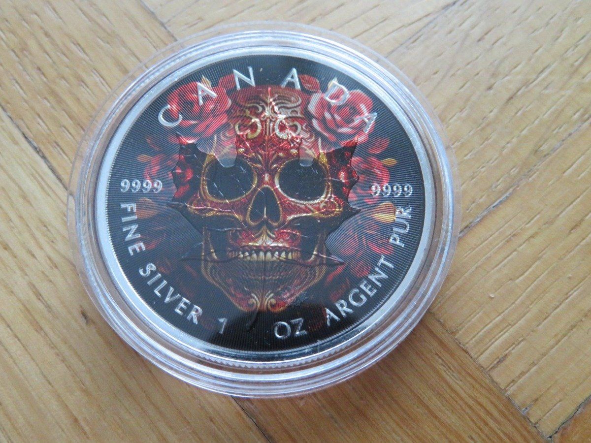 Tutti le monete: Mexico Skull 2023 Maple Leaf 1 OZ SILBER -COLOR EDIT – Nuovo (secondo la descrizione) da Wetzikon ZH venduto da Nicki6 3