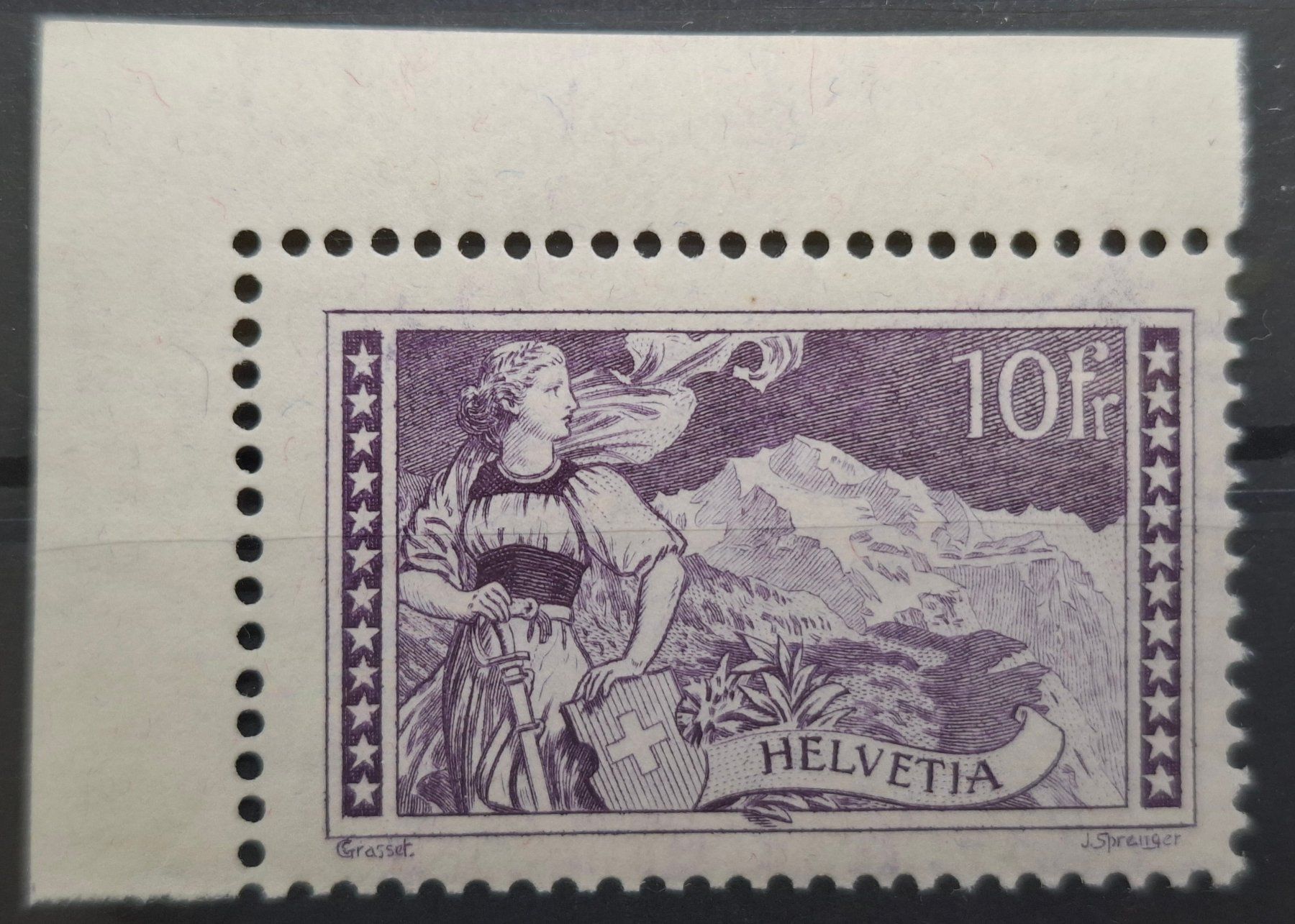 Tutti i francobolli: 10Fr. Lila Nr 131 Bogenecke xx K 600.- – Usato da Bern 14 venduto da rvonmay