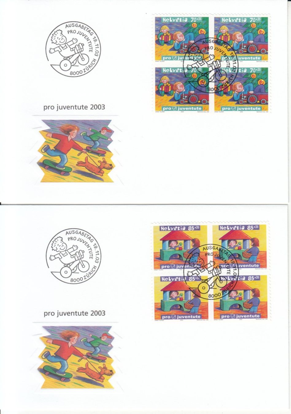Alle Briefmarken: SBK J369A - J372A im 4er-Block FDC – Gebraucht aus Bürglen TG von StampGraf 1